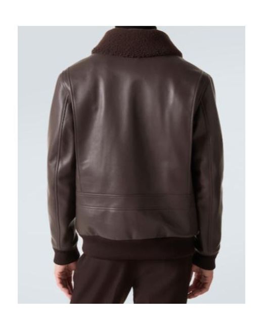 Gabriela Hearst Brown Shearling-Trimmed Leather Bomber Jacket for men
