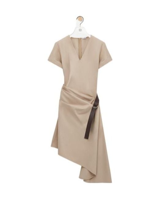 Loewe Natural V-Neck Asymmetric Belted Dress