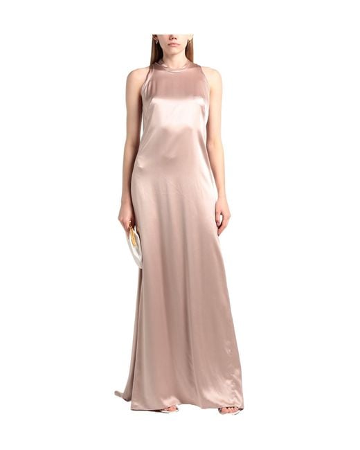 Max Mara Pink Solid-Color Satin Sleeveless Long Dress