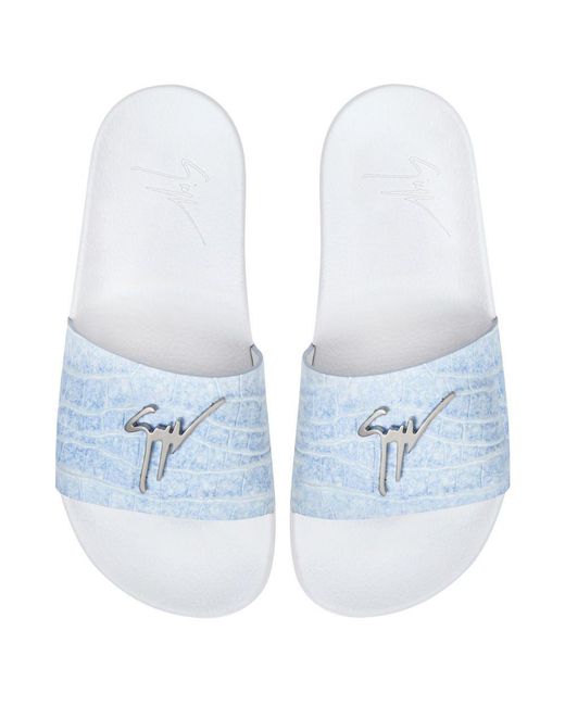 Giuseppe Zanotti Blue Logo Plaque Embossed Slides