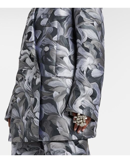 Dries Van Noten Gray Double-Breasted Jacquard Blazer