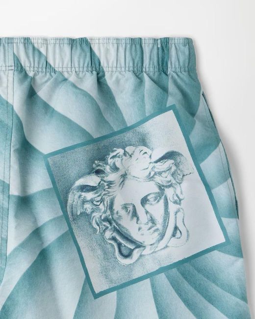 Versace Blue Graphic-Print Swim Shorts for men