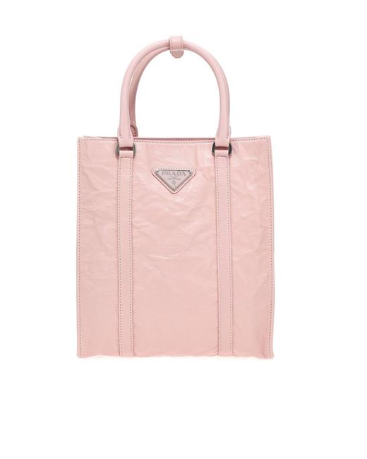 Prada Pink Logo-Plaque Tote Bag