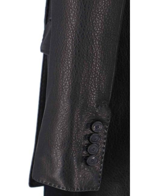 Tagliatore Black Double-Breasted Leather Blazer