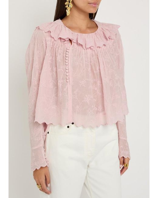 Isabel Marant Pink Zelly Embroidered Cotton-Blend Blouse