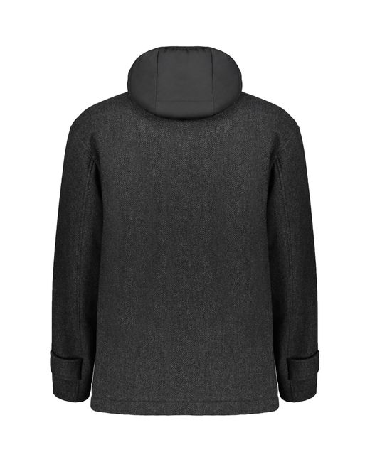 Herno Black Hooded Zip-Up Coat for men