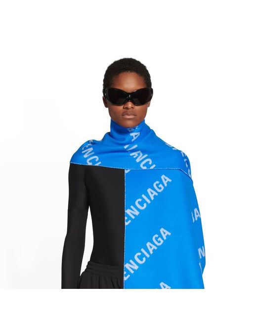 Balenciaga Blue All-Over Logo Scarf