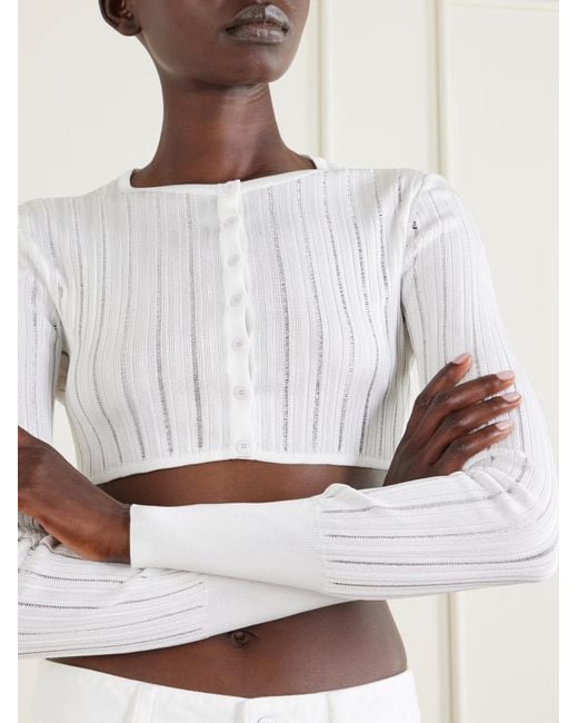 Alaïa White Cropped Ribbed-Knit Cardigan