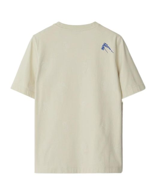 Burberry White Equestrian Knight-Printed Crewneck T-Shirt