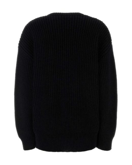 MARINE SERRE Black Half Cardigan Knit Crewneck Sweater