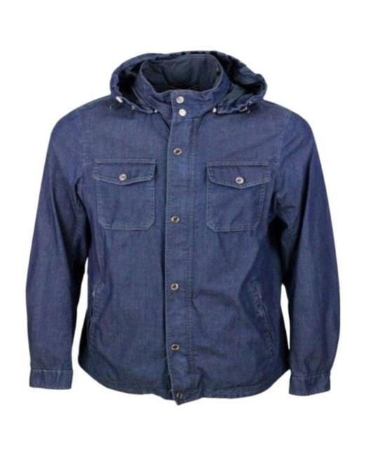 Moorer Blue Long-Sleeved Hooded Jacket for men