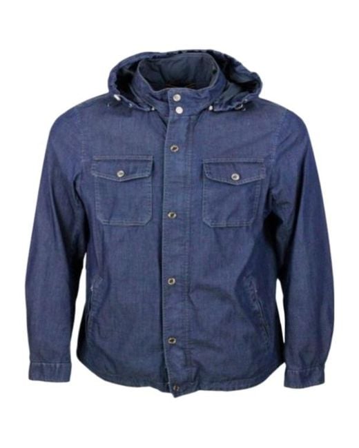 Moorer Blue Long-Sleeved Hooded Jacket for men