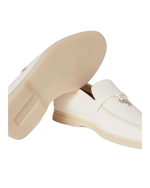 Loro Piana White Summer Charms Walk Round-Headed Stitching Loafers