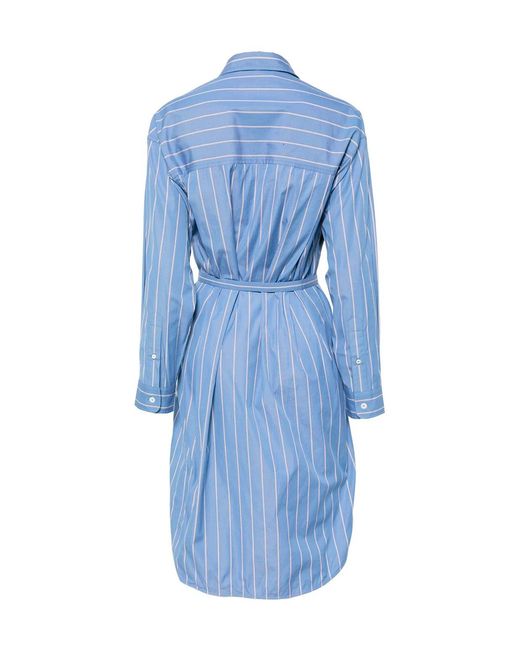A.P.C. Blue Striped Belted Shirt Midi Dress