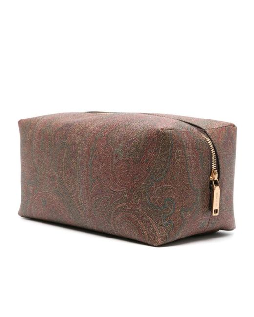 Etro Brown Logo Embroidered Paisley Printed Wash Bag for men