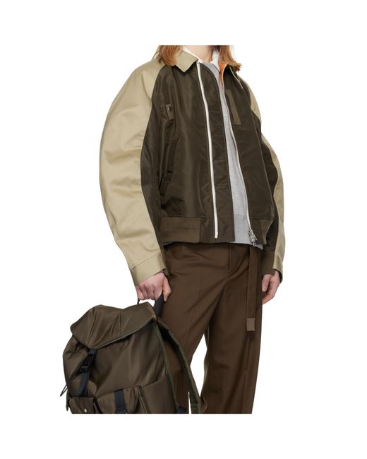 Sacai Brown Twill Collared Zip-Up Blouson for men