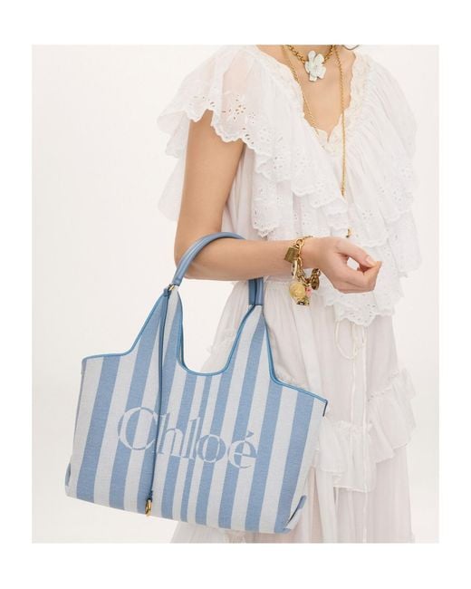 Chloé Blue Chloé Stripy East-West Tote Bag