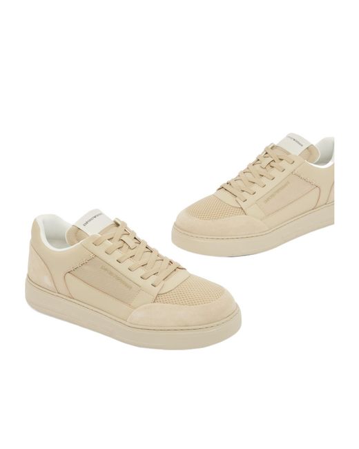 Emporio Armani Natural Panelled Logo Low-Top Sneakers for men