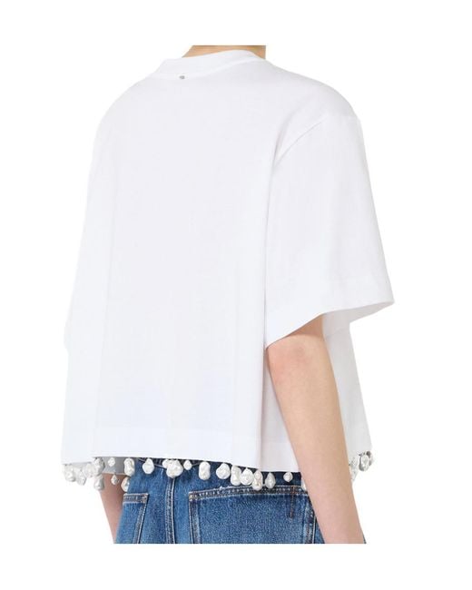 Sportmax White Palmas Beaded Hem Cropped T-Shirt