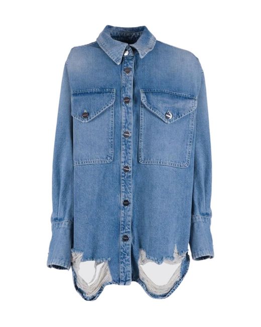 Dondup Blue Distressed-Finish Shirt