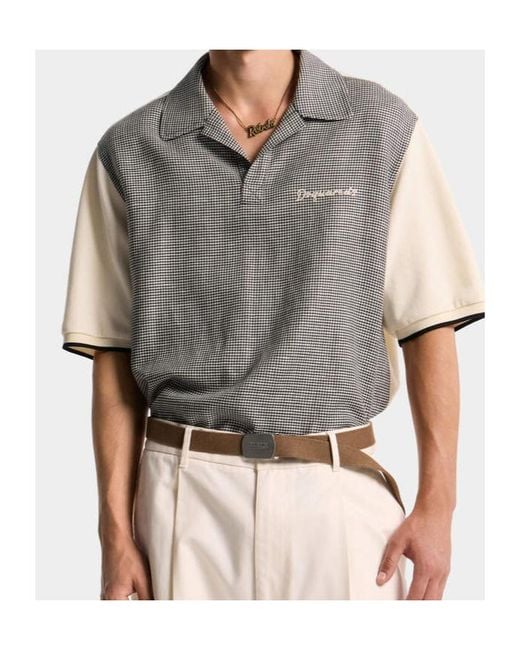 DSquared² Gray Checked Panel Polo Shirt for men