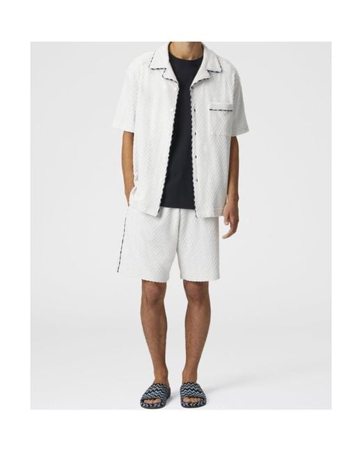 Missoni White Zigzag Patterned Bowling Shirt for men