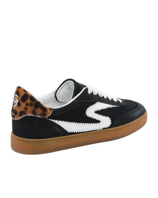Stuart Weitzman Black Runaround Suede Leather Leopard-Print Detail Sneakers