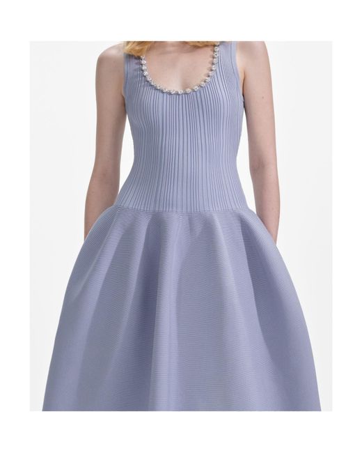 Self-Portrait Blue Ribbed Knit Diamante Midi Dress
