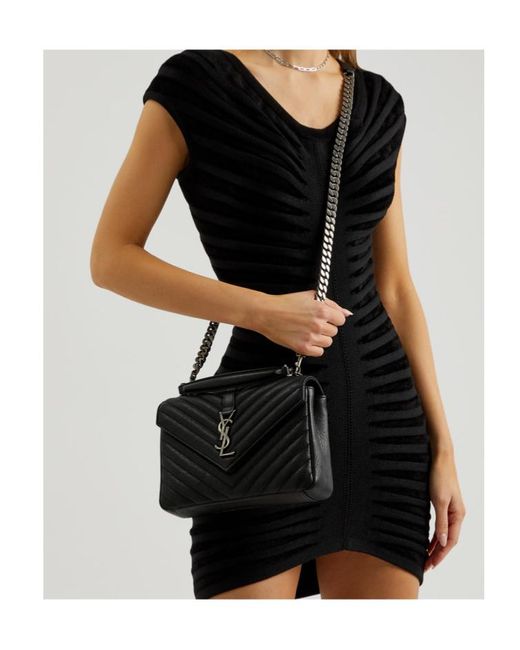 Saint Laurent Black College Medium Leather Shoulder Bag