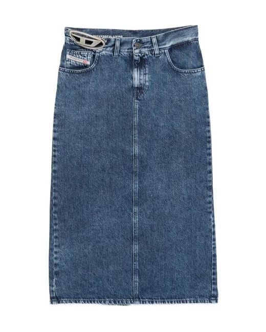 DIESEL Blue De-Skye-S1 Denim Midi Skirt