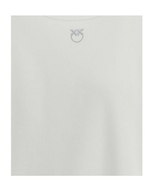 Pinko White Ribbed Tank Top With Love Birds Logo
