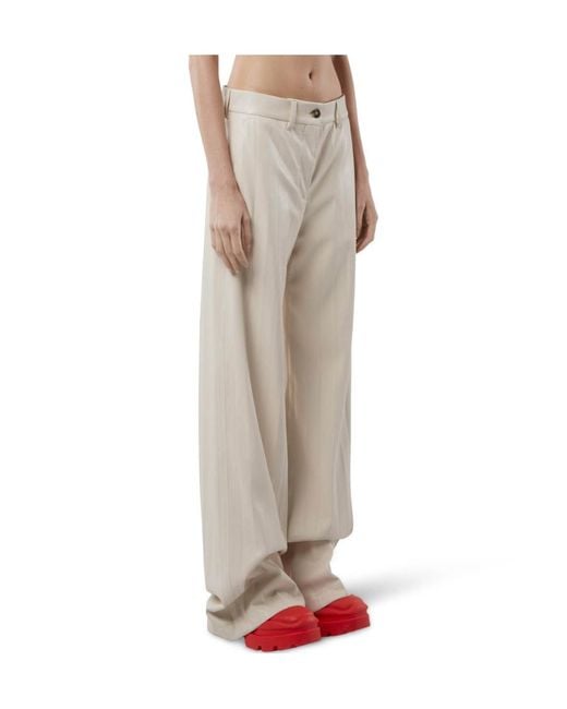 MSGM White High Waisted Wide Leg Trousers