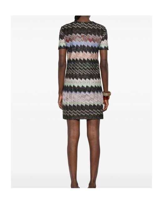 Missoni Gray Short Dress Zigzag Knit Round Neckline