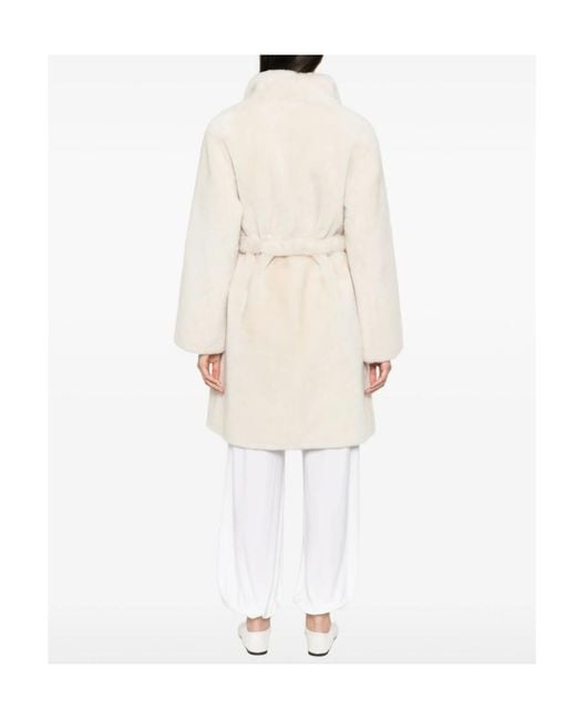 Yves Salomon White Belted Shearling Coat
