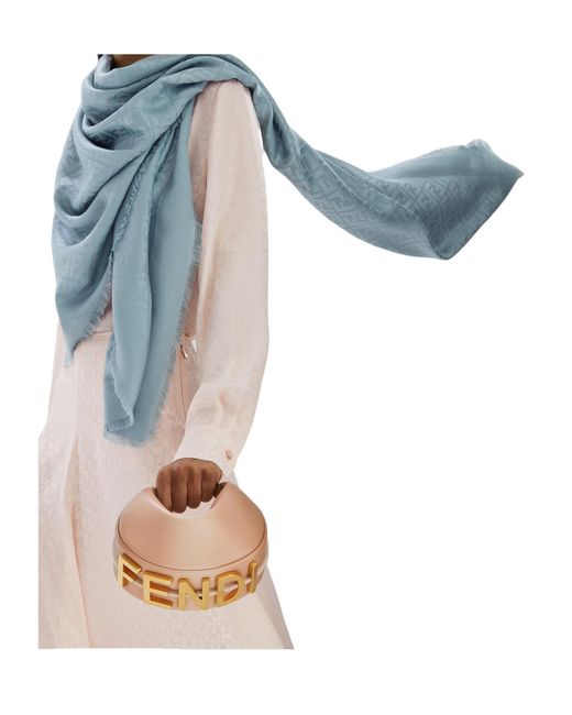 Fendi Blue Ff Jacquard Frayed-Edge Scarf