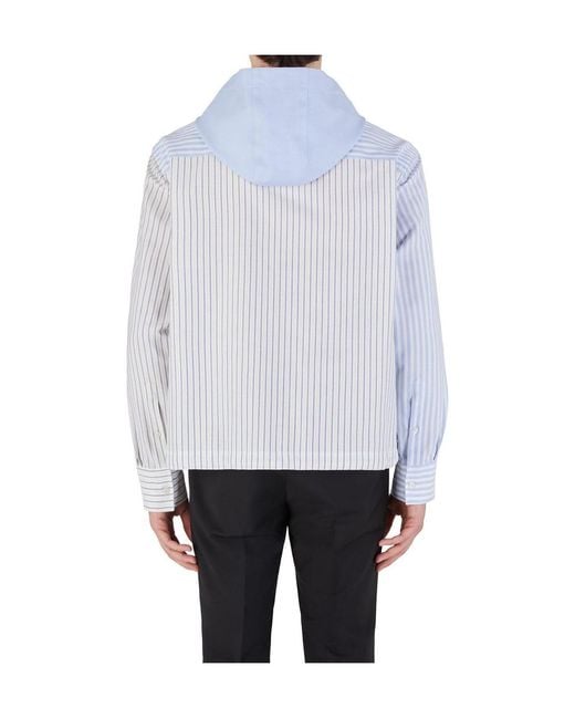 Emporio Armani Blue Striped Spliced Hooded Shirt for men
