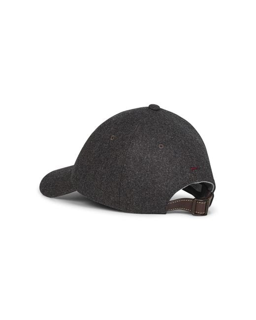 Brunello Cucinelli Black Flannel Embroidered Baseball Cap for men