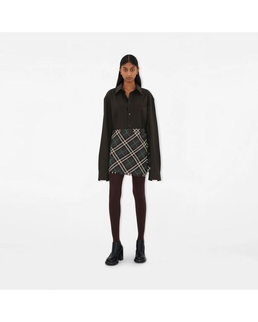 Burberry Green Check-Pattern Frayed-Edge Mini Skirt
