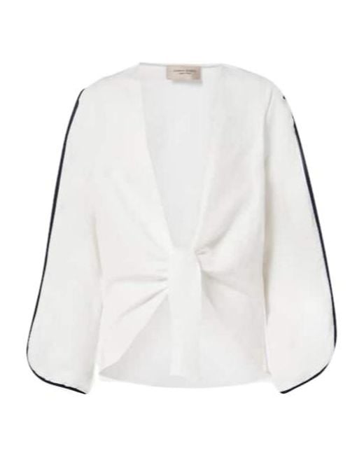 Adriana Degreas White Bicolor Linen-Blend Top