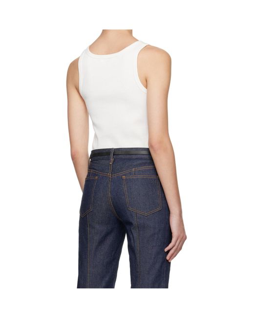 Tory Burch Blue Metal Logo Cotton Scoop Tank Top