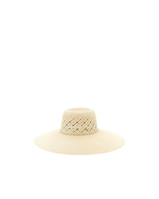 Maison Michel White Logo Plaque Knit Hat