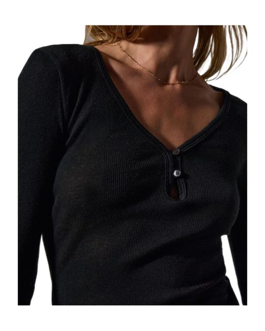 James Perse Multicolor Fine Ribbed Henley Top