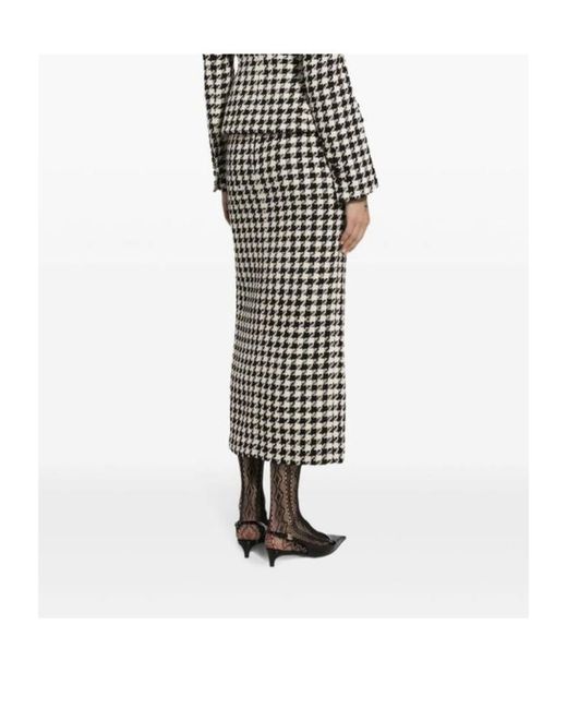 Dolce & Gabbana White Long Macro-Houndstooth Skirt