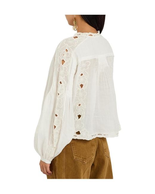 Isabel Marant White Floral-Embroidered Ramie Blouse