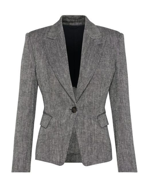 Brunello Cucinelli Gray Single-Breasted Tailored Blazer