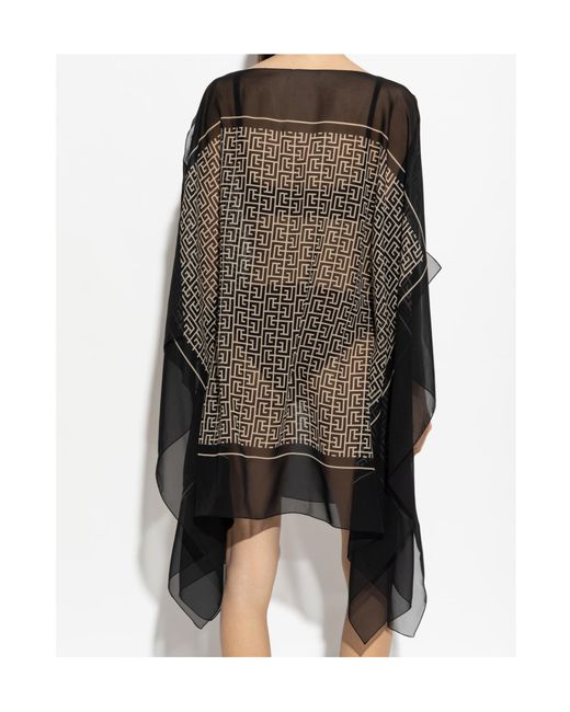 Balmain Black Monogram Sheer Poncho Beachwear