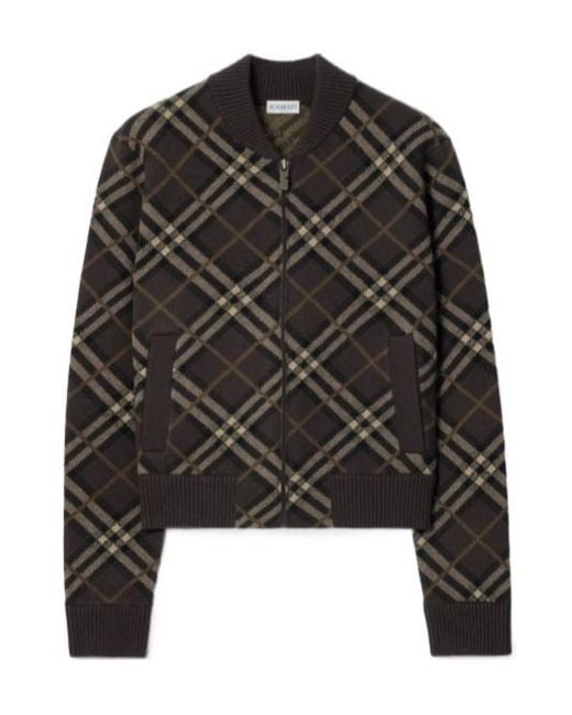 Burberry Black Checked Zip-Up Bomber Jacket