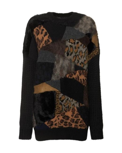 Junya Watanabe Black Wool Patchwork Oversized Knit Sweater