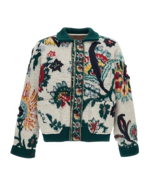 Sacai Green Floral-Patterned Sweater