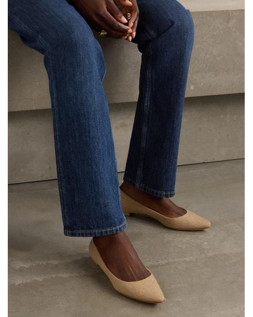 Manolo Blahnik Natural Lanza Bb Wool Point-Toe Flats